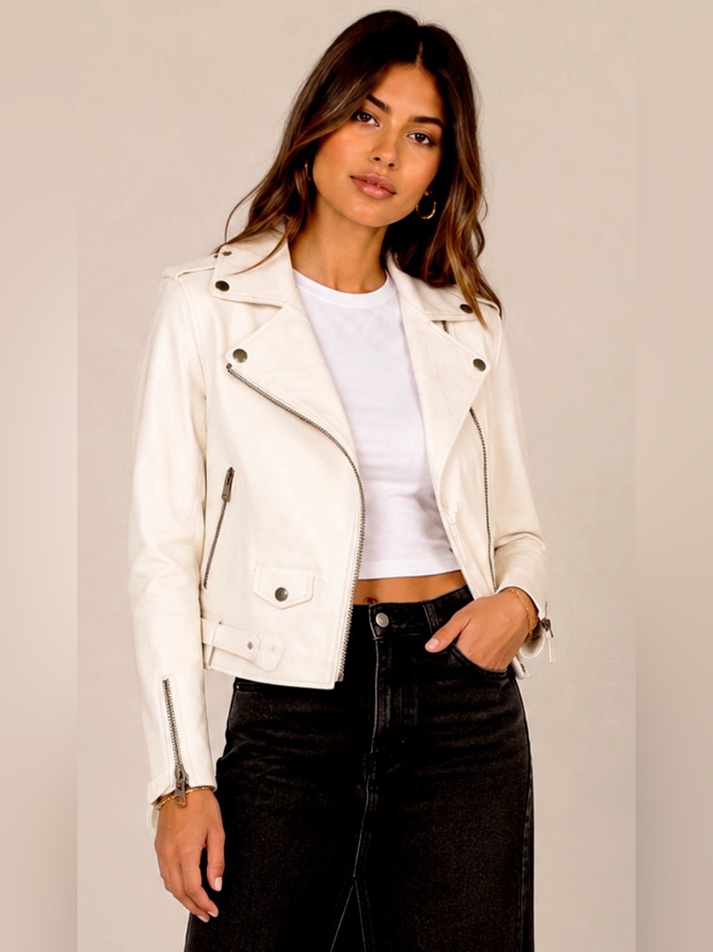 Mackage Baya White Lambskin Leather Moto Jacket Small Petite